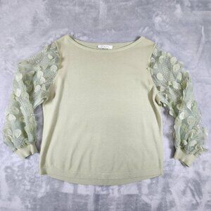 Sioni Milano 3d Sweater Large Green Sheer Embroidered Fairy Whimsy Preppy Cozy